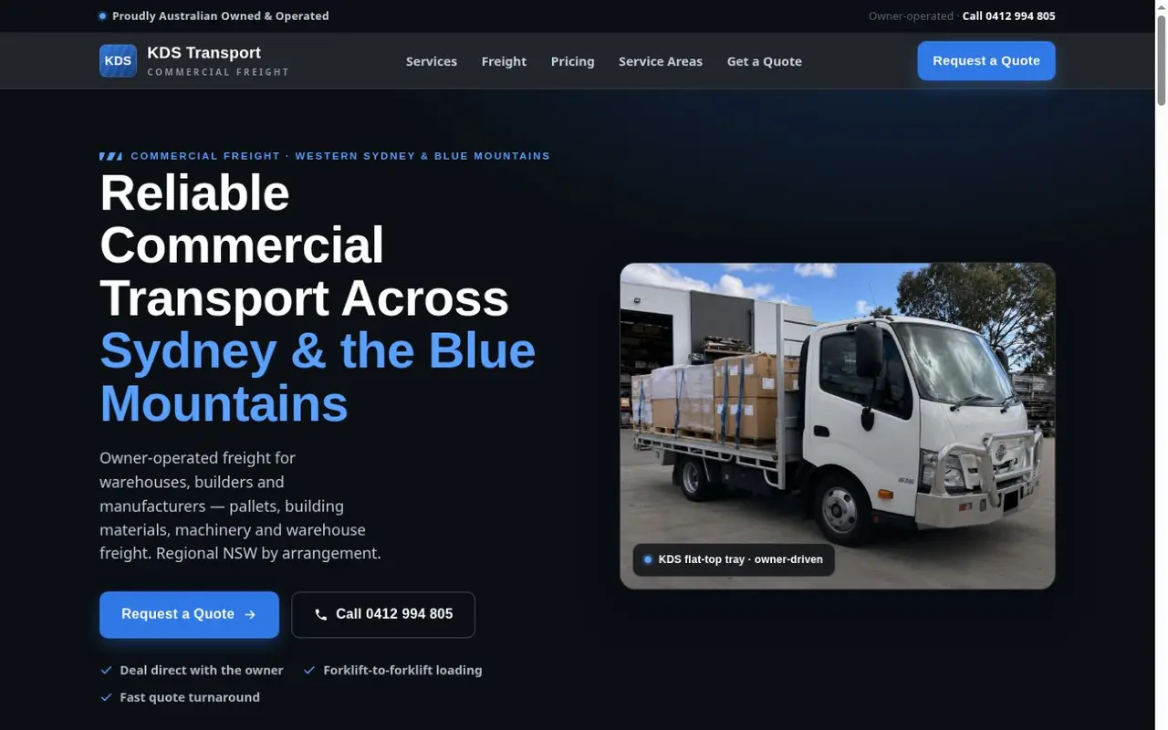 KDS Transport website homepage