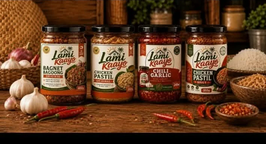 Lami Kaayo savoury product range — bagnet bagoong, chicken pastil and chili garlic jars